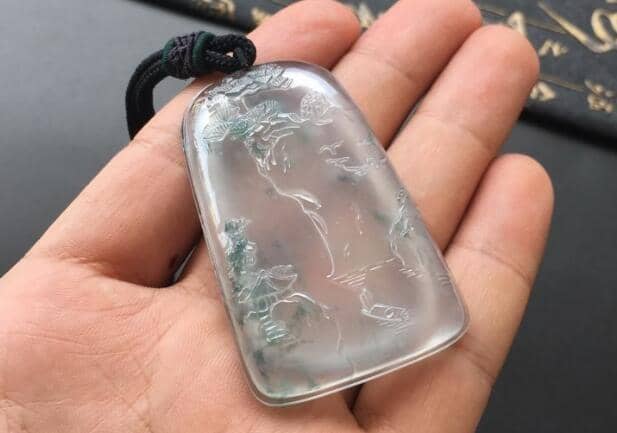 玻璃种翡翠山水牌